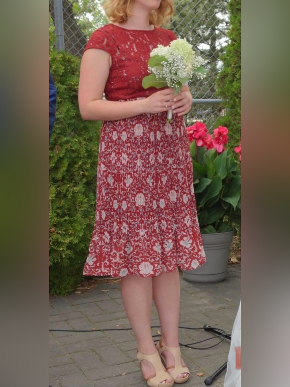 ANTHROPOLOGIE Tracy Reese Rust Red Lace Dress with pleated skirt